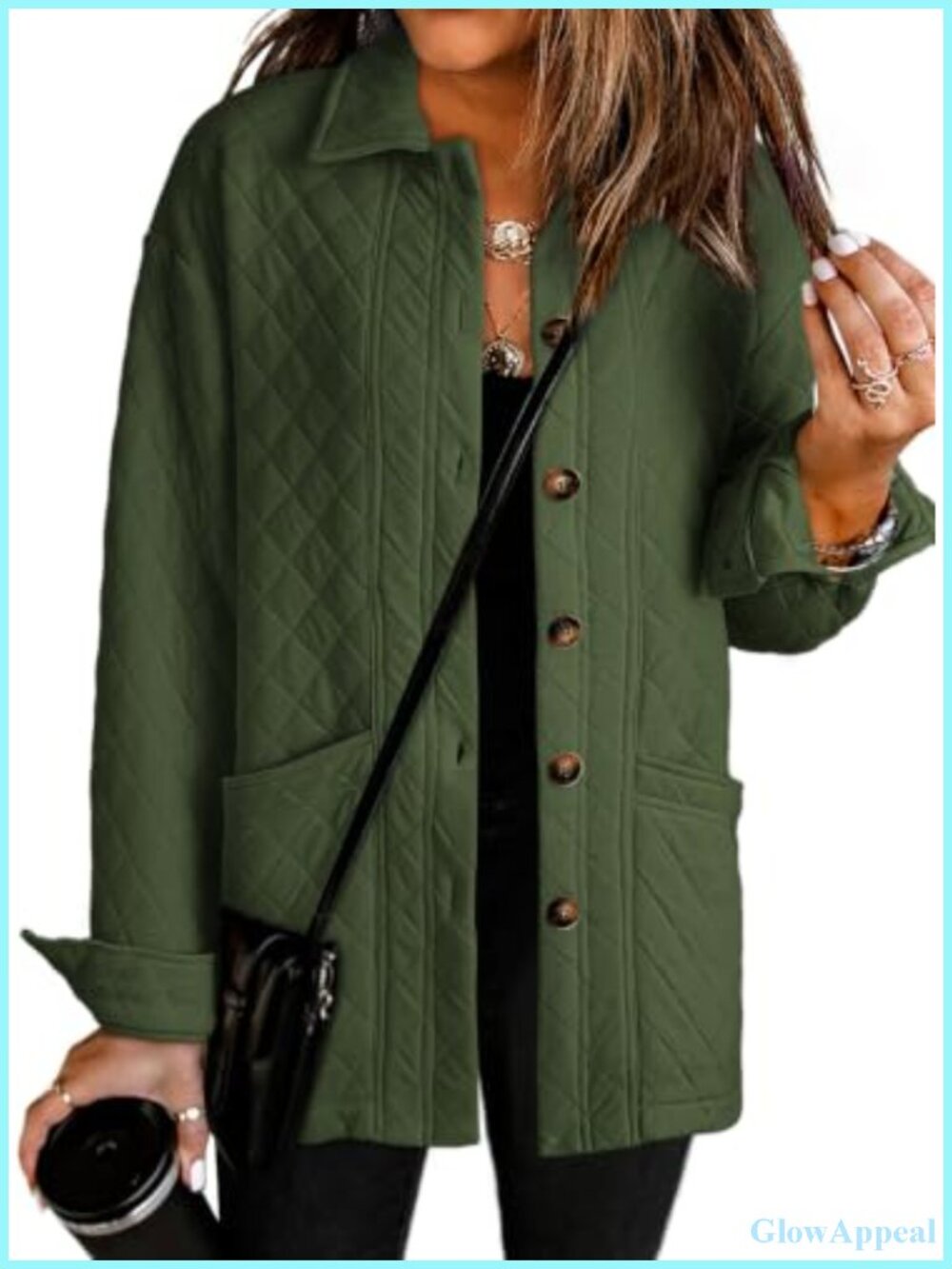 Quilted Button Down Jacket Women Lightweight Long Sleeve Coat with Pockets
